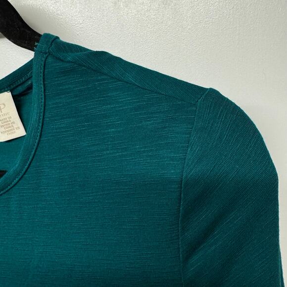 Chicos Womens Teal Green Long Sleeve Top T-Shirt High Low Size 1P Medium Petite - Picture 5 of 11